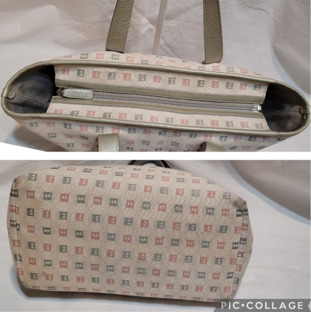 Bally Canvas & Leather Handbag B Mark Pattern Pewter & pink monogram EUC - Picture 12 of 16